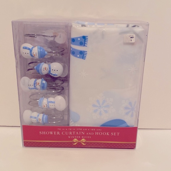 New Bed, Bath & Beyond Winter Blues Shower Curtain & Hook Set - Picture 1 of 5